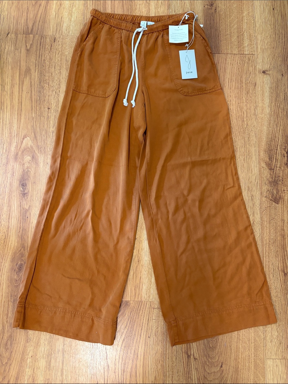 NWT Joie Women's Wide-Leg Drawstring Retro Pants in Rust Brown Size S